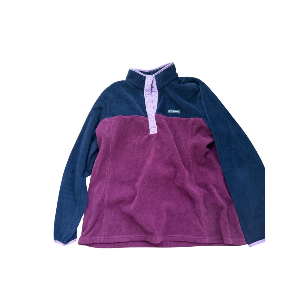 Columbia Womens Benton Springs Snap Front Fleece Pullover Navy Berry Purple 1X